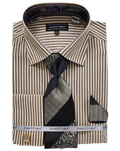 Avanti Uomo Men's French Cuff Shirt Set - Two Tone Pinstripe
