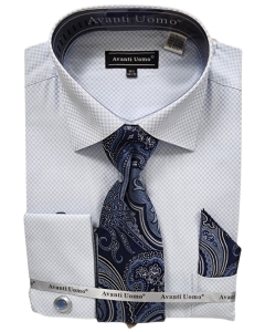 Avanti Uomo Men's Outlet Light Checker French Cuff Dress Shirt Set - Jacquard