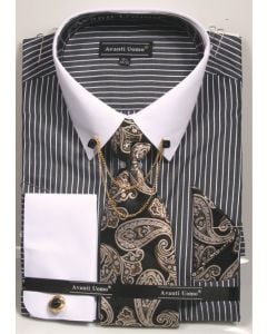 Avanti Uomo Men's French Cuff Shirt Set - Fashion Collar Chain