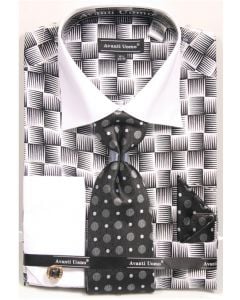 Avanti Uomo Men's French Cuff Shirt Set - Exotic Checkerboard