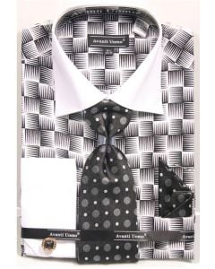 Avanti Uomo Men's Outlet French Cuff Shirt Set - Exotic Checkerboard