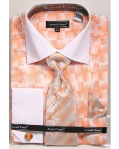 Avanti Uomo Men's Outlet French Cuff Shirt Set - Exotic Checkerboard