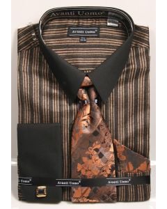 Avanti Uomo Men's French Cuff Shirt Set - Unique Stylish Stripes