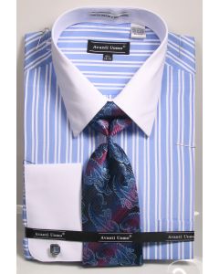 Avanti Uomo Men's French Cuff Shirt Set - Bold Double Stripe