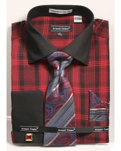 Avanti Uomo Men's French Cuff Shirt Set - Bold Plaid