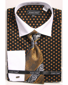 Avanti Uomo Men's Outlet 100% Cotton French Cuff Shirt Set - Polka Dots