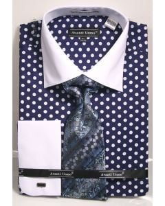Avanti Uomo Men's 100% Cotton French Cuff Shirt Set - Polka Dots