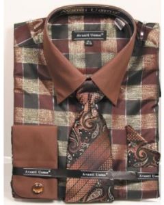 Avanti Uomo Men's French Cuff Dress Shirt Set - Multi Color Checkered