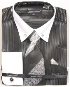 Avanti Uomo Men's French Cuff Dress Shirt Set -Thin Rapid Stripes