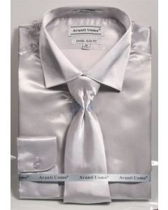 Daniel Ellissa Men's Outlet Satin Solid Dress Shirt Set - Slim Fit