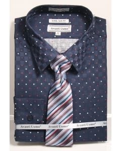 Avanti Uomo Men's 100% Cotton Slim Fit Dress Shirt Set - Dot Pattern