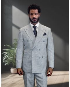 Grey Men's Double Breasted Wool Suit
