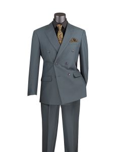 Vinci Men's 2 Piece Poplin Double Breasted Discount Solid Suit