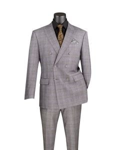 Vinci Men's 2 Piece Double Breasted Suit - Glen Plaid