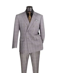 CCO Men's 2 Piece Double Breasted Outlet Suit - Glen Plaid