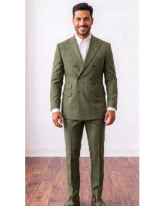 CCO Men's Outlet 2 Piece Double Breasted Glen Plaid Suit - Peak Lapel
