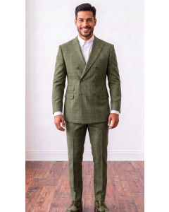 Olive Suit Plaid Men's Suits Double Breasted Suit Jacket 