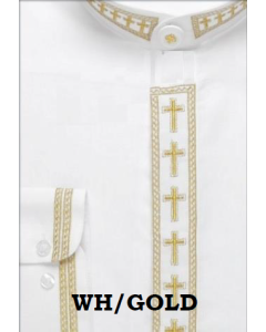 Daniel Ellissa Men's Banded Collar Dress Shirt - Cross Embroidery