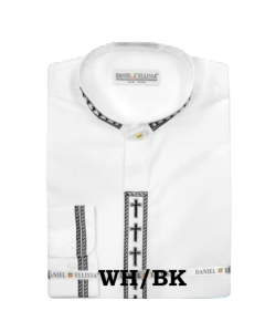 Daniel Ellissa Men's Outlet Banded Collar Dress Shirt - Cross Embroidery