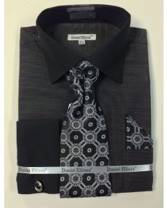 Daniel Ellissa Men's Outlet French Cuff Dress Shirt Set - Textured Solid