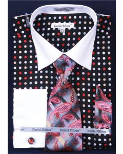 Daniel Ellissa Men's Outlet French Cuff Dress Shirt Set - Multi Polka Dot