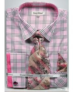 Daniel Ellissa Men's Outlet French Cuff Dress Shirt Set - Graph Checker