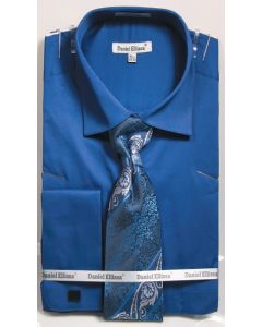 Daniel Ellissa Men's Outlet 100% Cotton French Cuff Shirt Set - Solid