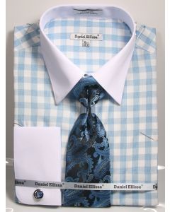 Daniel Ellissa Men's French Cuff Shirt Set - Soft Checkerboard