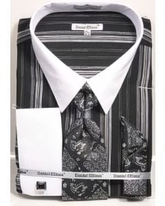 Daniel Ellissa Men's French Cuff Shirt Set - Distinct Stripes