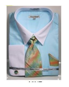 Daniel Ellissa Men's Outlet French Cuff Shirt Set - Pastel Colors