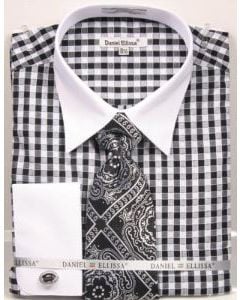Daniel Ellissa Men's French Cuff Shirt Set - Tiled Jacquard Tie