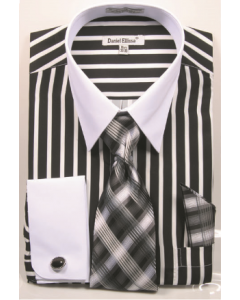 Daniel Ellissa Men's French Cuff Shirt Set - Fashion Bold Stripes