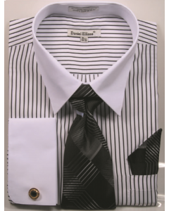 Daniel Ellissa Men's French Cuff Shirt Set - Dark Accented Tie