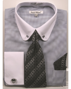 Daniel Ellissa Men's French Cuff Shirt Set - Geometric Stripes