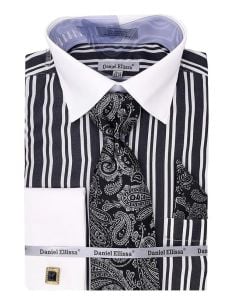 Daniel Ellissa Men's Outlet French Cuff Shirt Set - Twin Stripes