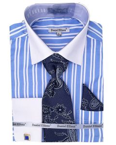 Daniel Ellissa Men's Outlet French Cuff Shirt Set - Twin Stripes