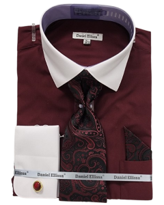 Daniel Ellissa Men's Outlet French Cuff Shirt Set - Geometric Jacquard Tie