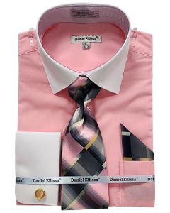 Daniel Ellissa Men's Outlet French Cuff Shirt Set - Geometric Jacquard Tie