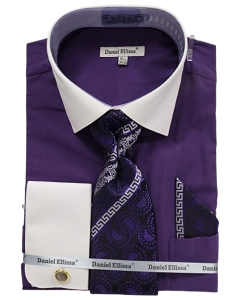 Daniel Ellissa Men's French Cuff Shirt Set - Geometric Jacquard Tie