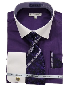 Daniel Ellissa Men's Outlet French Cuff Shirt Set - Geometric Jacquard Tie