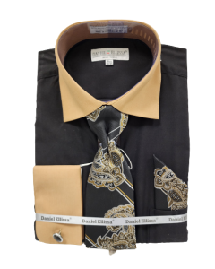 Daniel Ellissa Men's French Cuff Shirt Set - Two Tone Solid