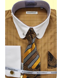 Daniel Ellissa Men's Outlet Round Collar French Cuff Shirt Set - Collar Bar