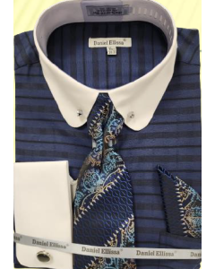 Daniel Ellissa Men's Outlet Round Collar French Cuff Shirt Set - Collar Bar