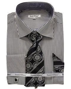 Daniel Ellissa Men's French Cuff Shirt Set - Bold Stripe Color