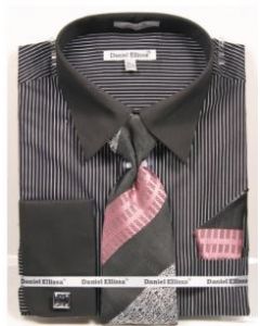Daniel Ellissa Men's French Cuff Shirt Set - Diagonal Striped Designs