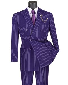 Vinci Men's 2 Piece Double Breasted Suit - Banker Pinstripe