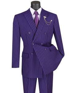 Purple Pinstripe Suit Mens Suits Double Breasted Peak Lapel