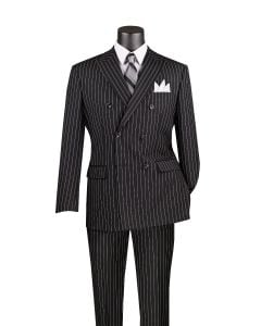 CCO Men's Outlet 2 Piece Double Breasted Pinstripe Suit - Adjustable Waistband