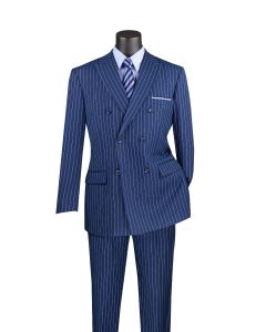 Vinci Men's 2 Piece Double Breasted Suit - Banker Pinstripe