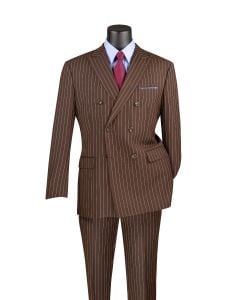 CCO Men's 2 Piece Double Breasted Outlet Suit - Banker Pinstripe